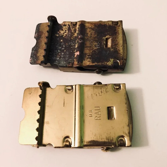 Vintage Lot of 2 US Brass Web Belt Buckle Made  in USA RAU - Picture 2 of 14